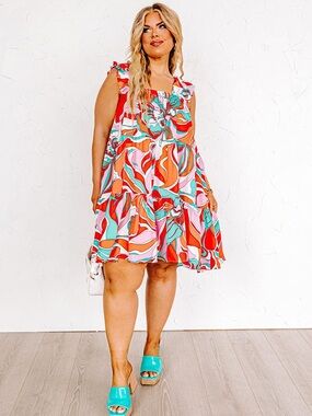 entro Multicolor Abstract Tiered Mini Dress - Summer, Vacation, Cruise, Beachy